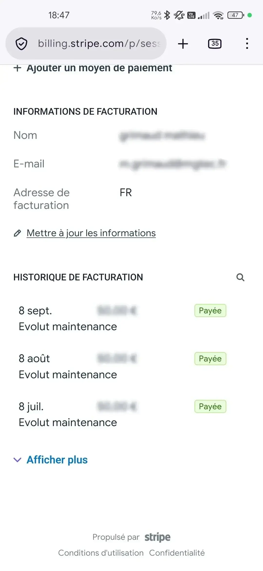 Abonnement et factures dans l'espace client