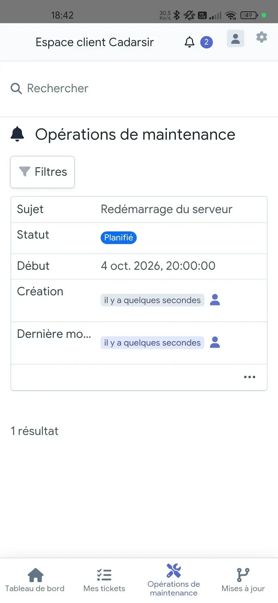Mises à jour et maintenances dans l'espace client