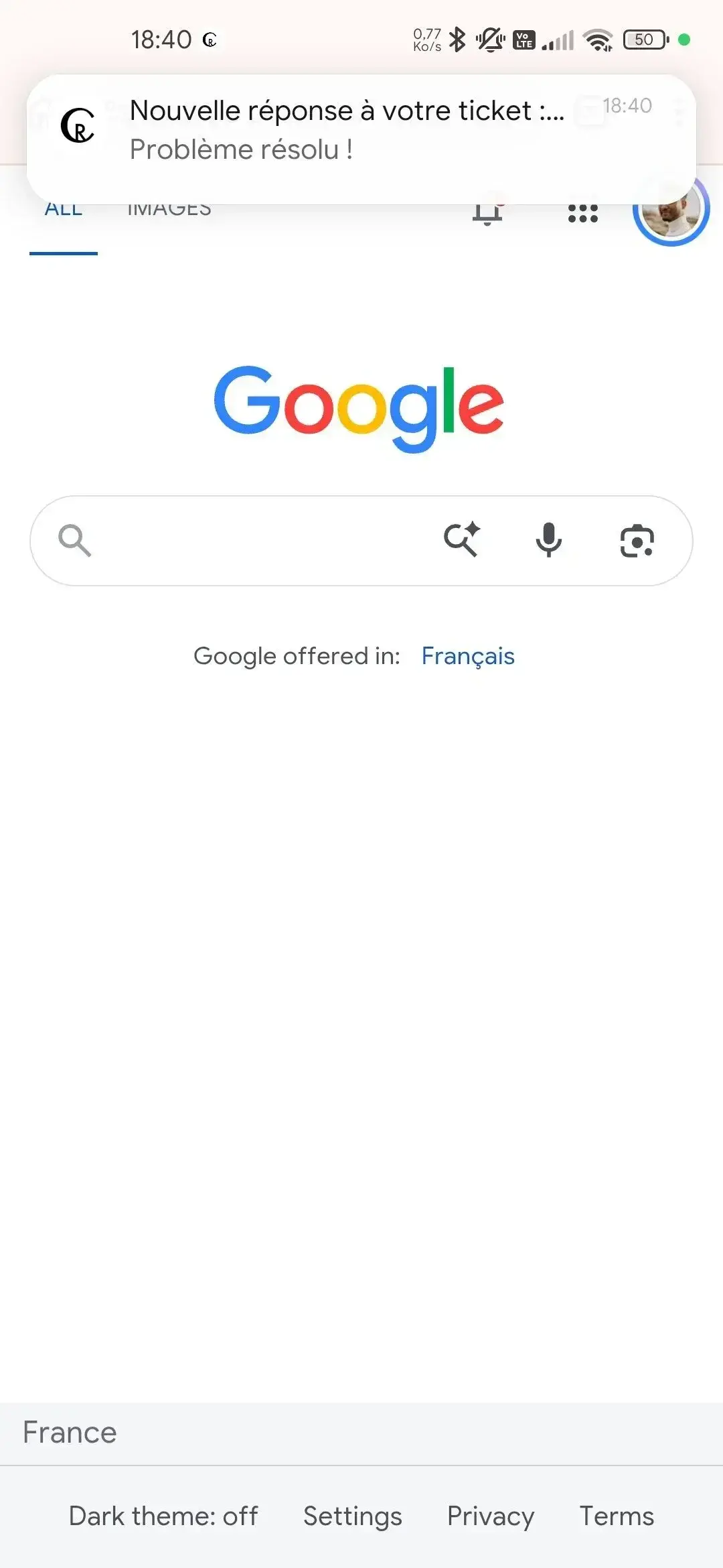Notifications de l'espace client