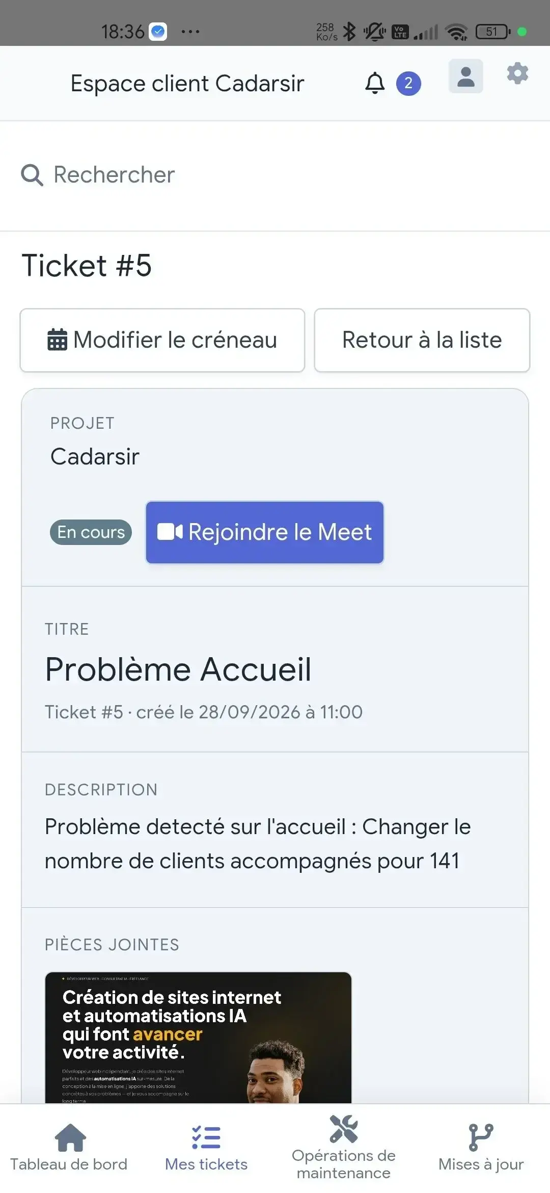 Détail d'un ticket